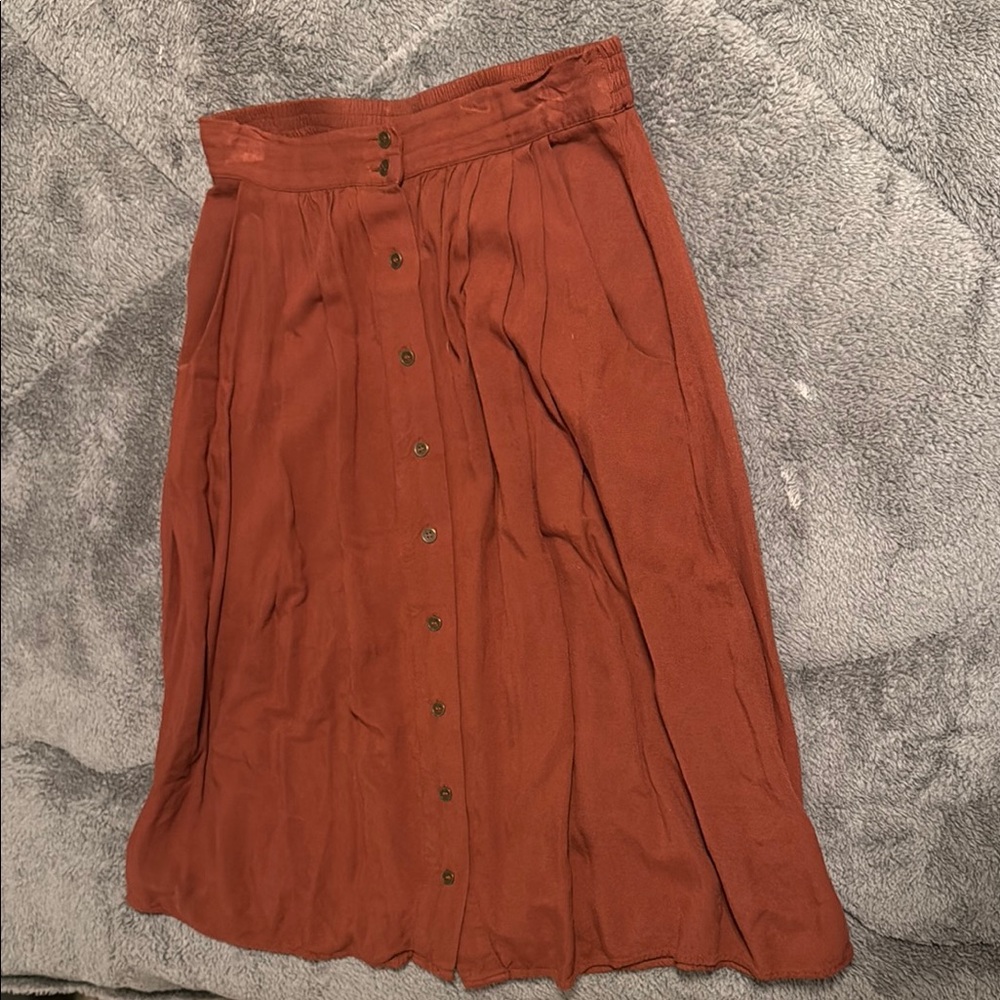 Forever 21 Orange Pleated Midi Skirt for Work